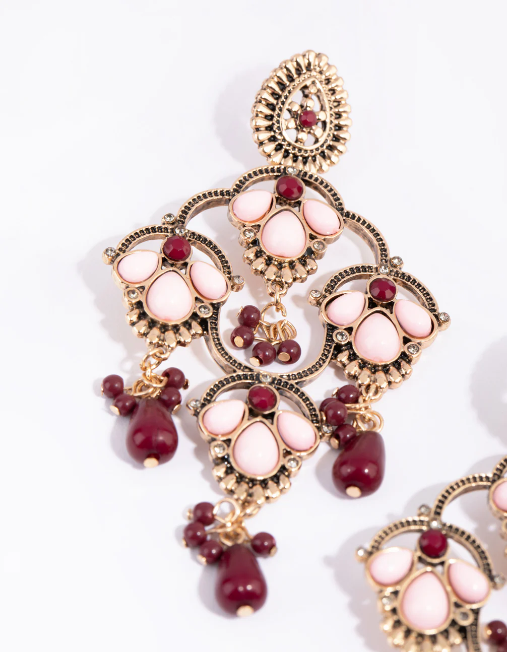 Antique Gold Beaded Chandelier Drop Earrings - Image 2