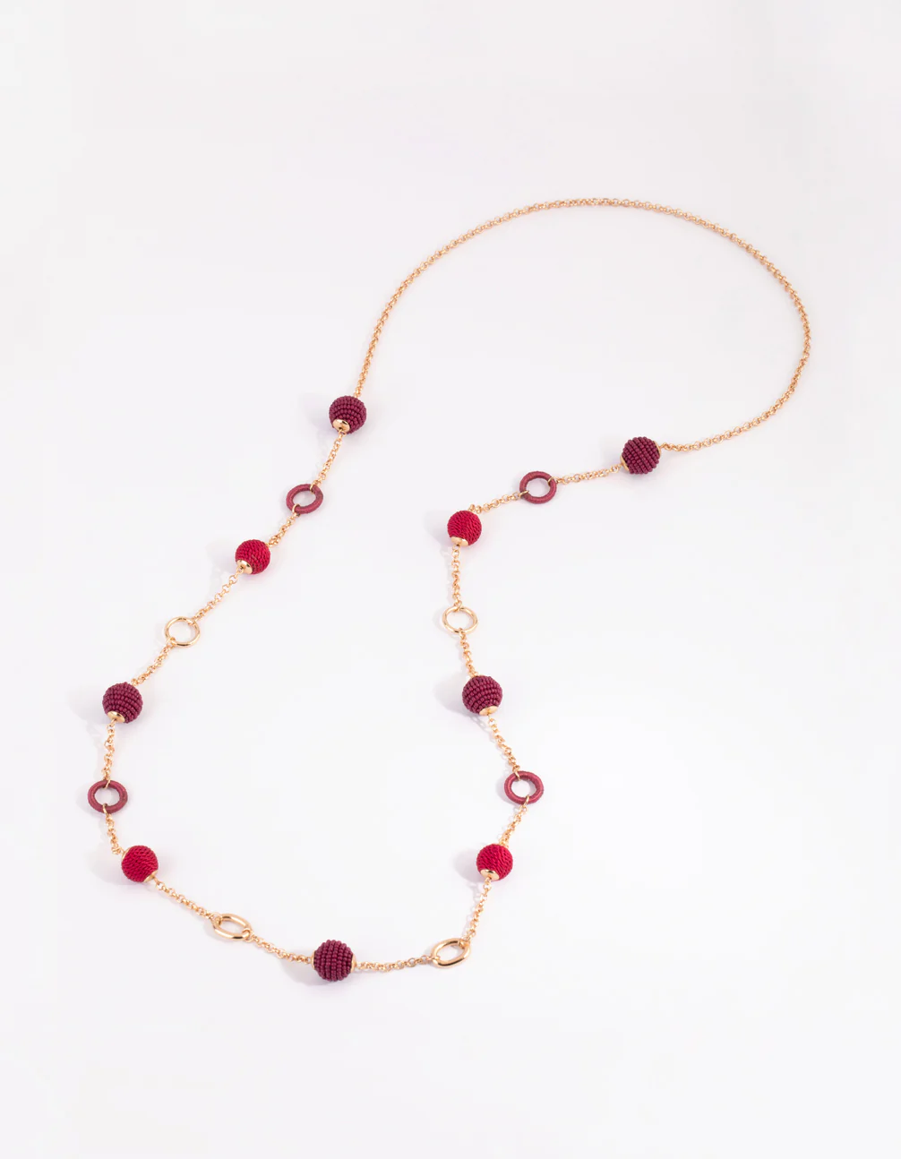 Gold & Pink Seed Beed Thread Wapped Long Necklace - Image 2