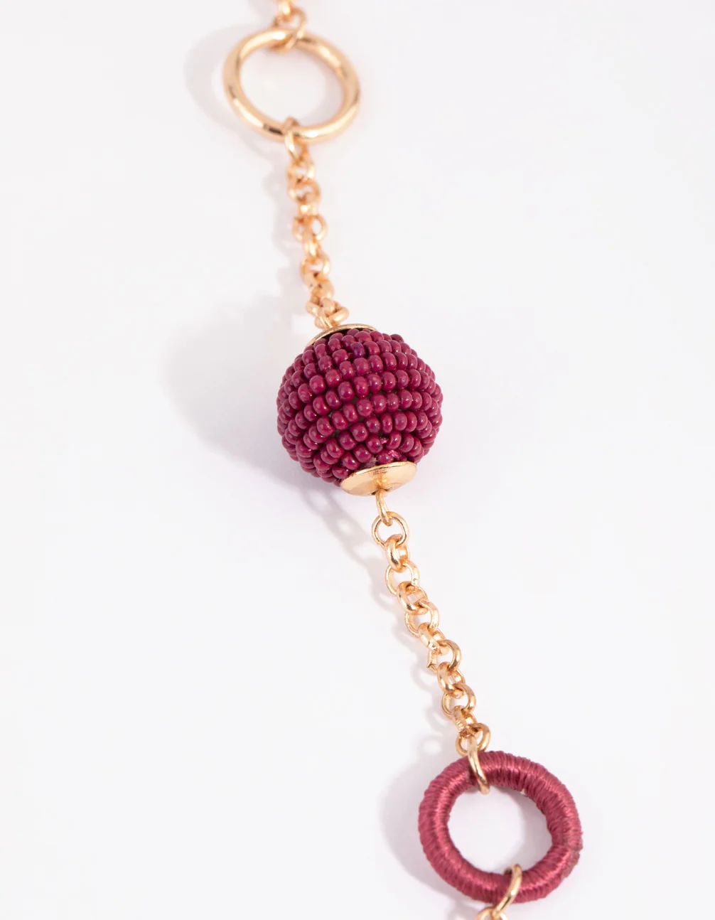 Gold & Pink Seed Beed Thread Wapped Long Necklace - Image 3