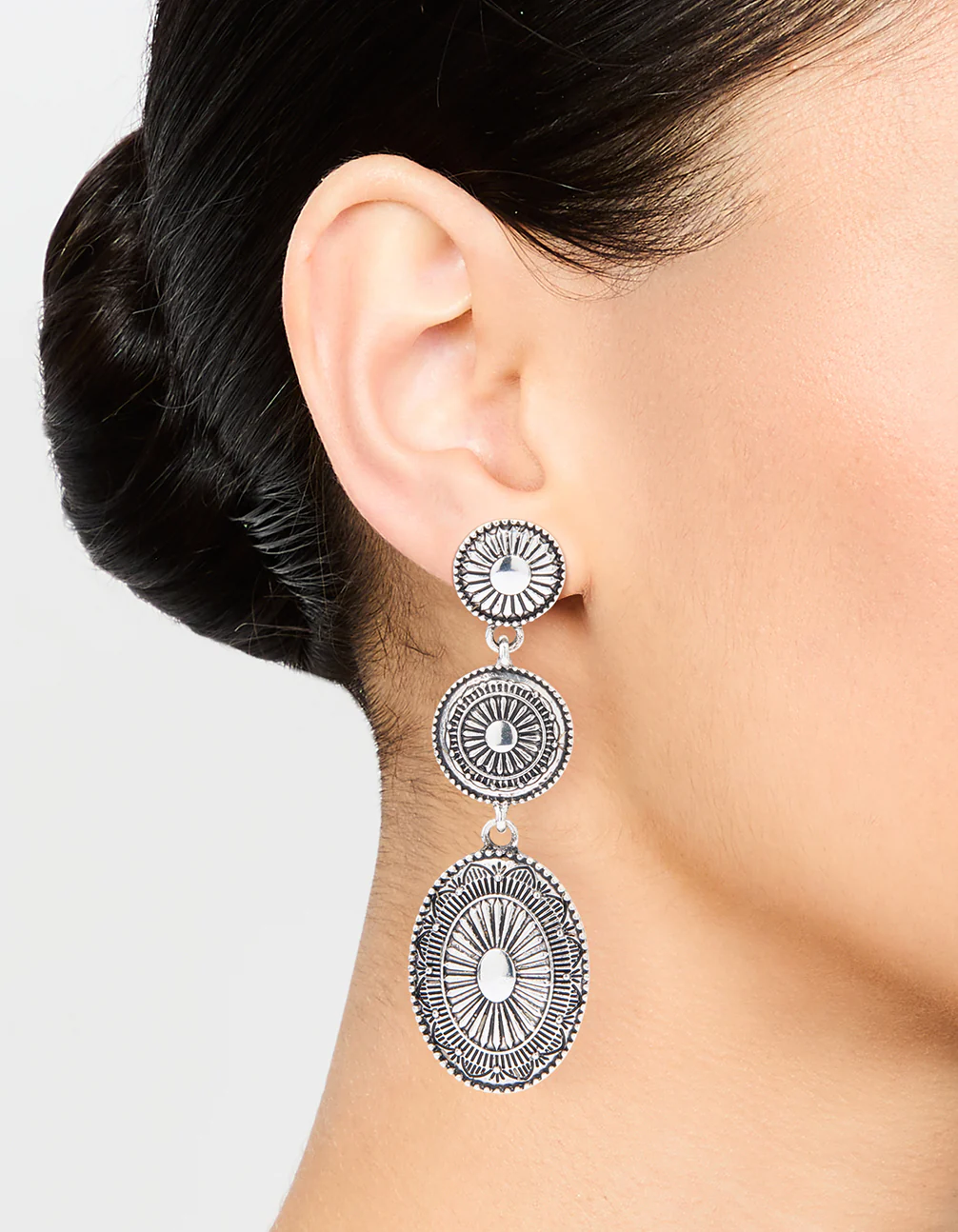 Antique Silver Boho Drop Earrings - Image 2