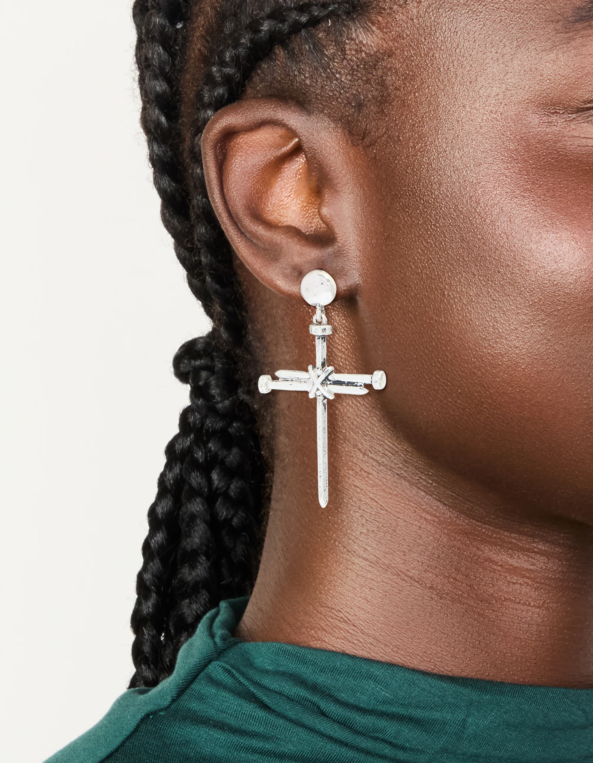 Antique Silver Cross Nail Drop Earrings