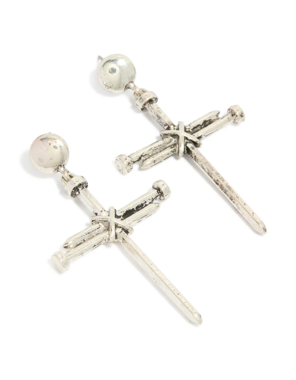 Antique Silver Cross Nail Drop Earrings - Image 2
