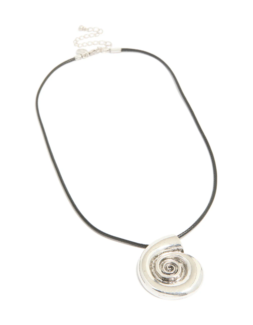 Antique Silver Swirl Shell Pendant Cord Necklace - Image 4