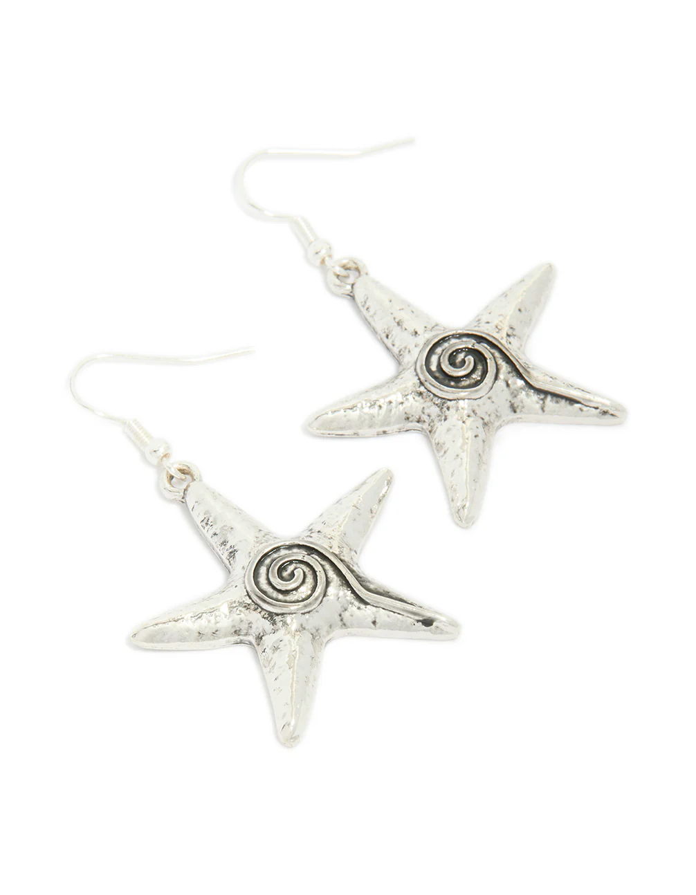 Antique Silver Swirl Starfish Hook Earrings - Image 2