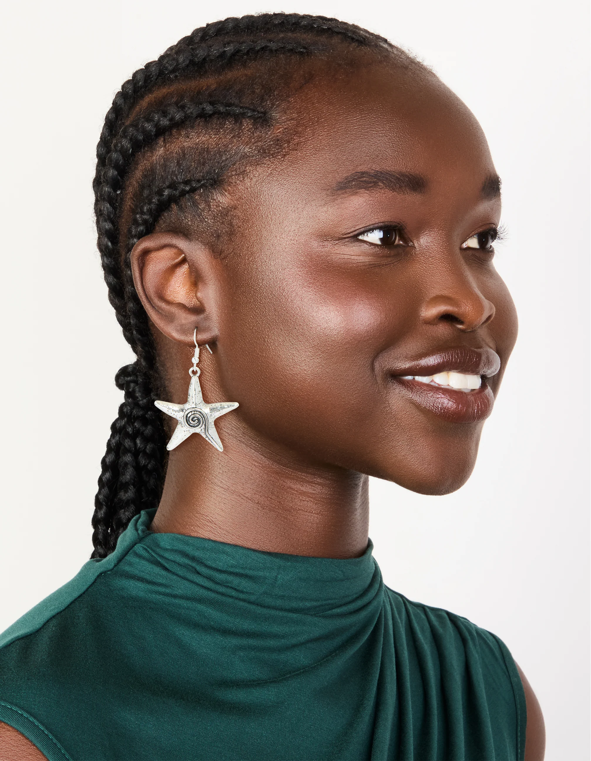 Antique Silver Swirl Starfish Hook Earrings - Image 3