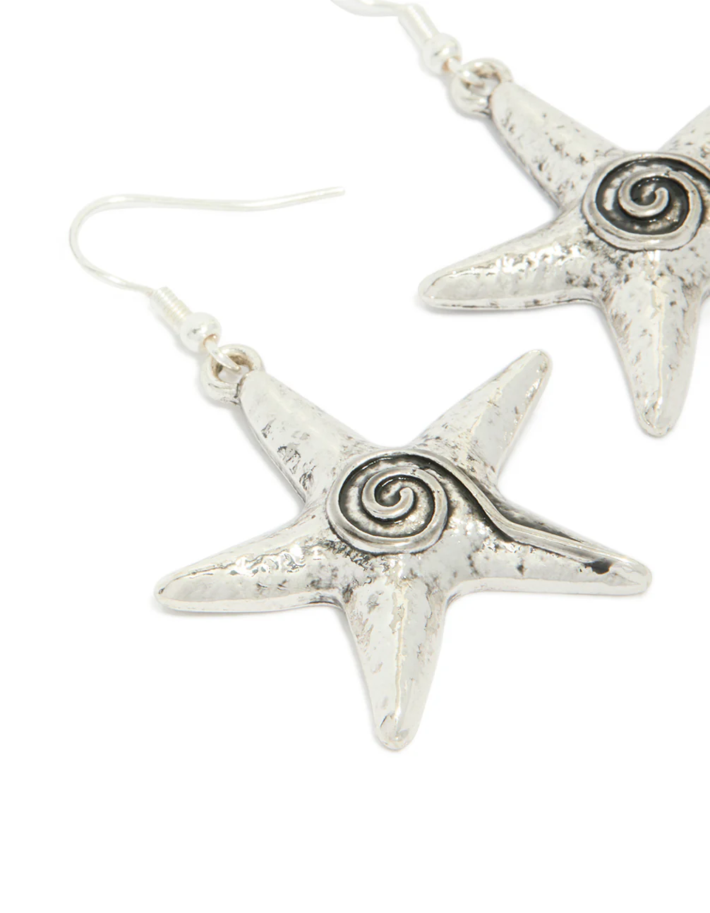 Antique Silver Swirl Starfish Hook Earrings - Image 4