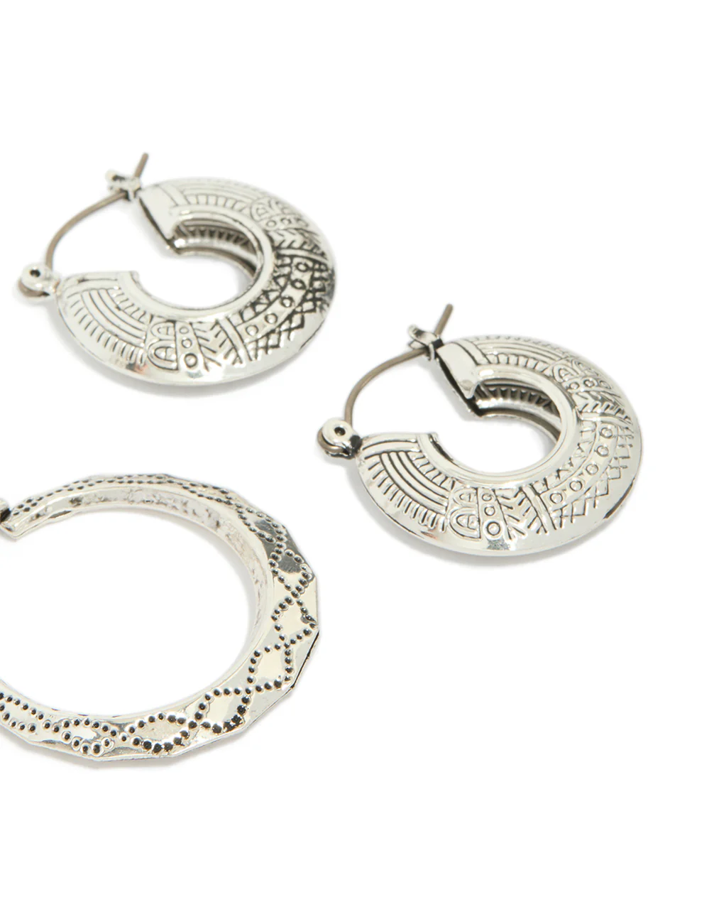 Antique Silver Textured Edged Hoop Earrings 3-Pack - Image 5