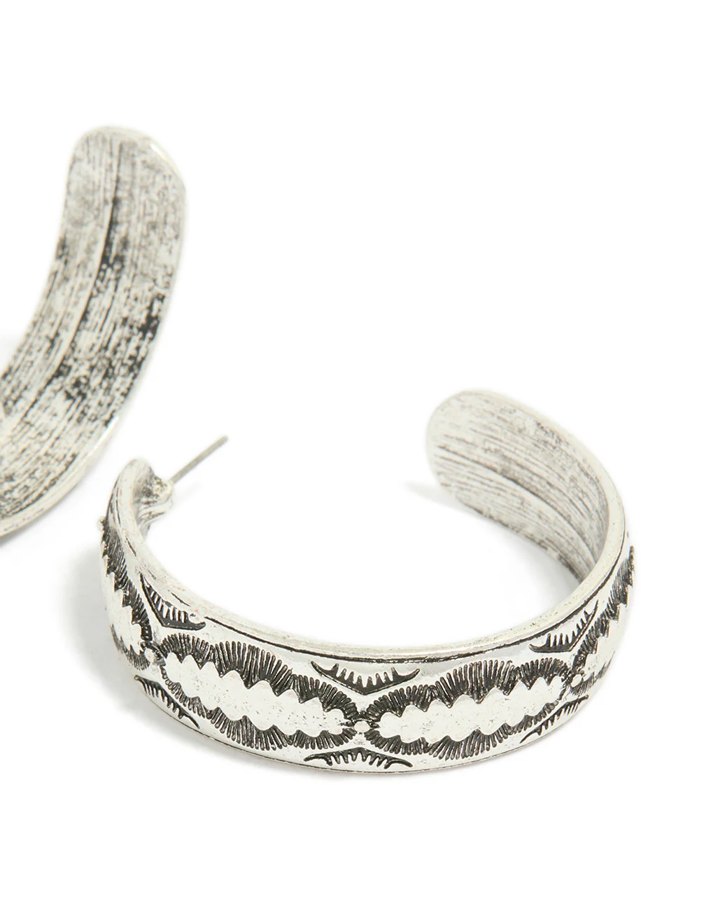 Antique Silver Textured Hoop Earrings - Image 5
