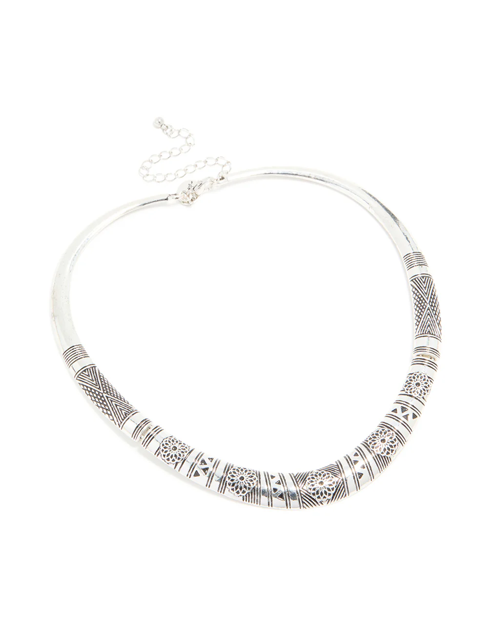 Antique Silver Textured Patterned Adjustable Choker Necklace - Image 4