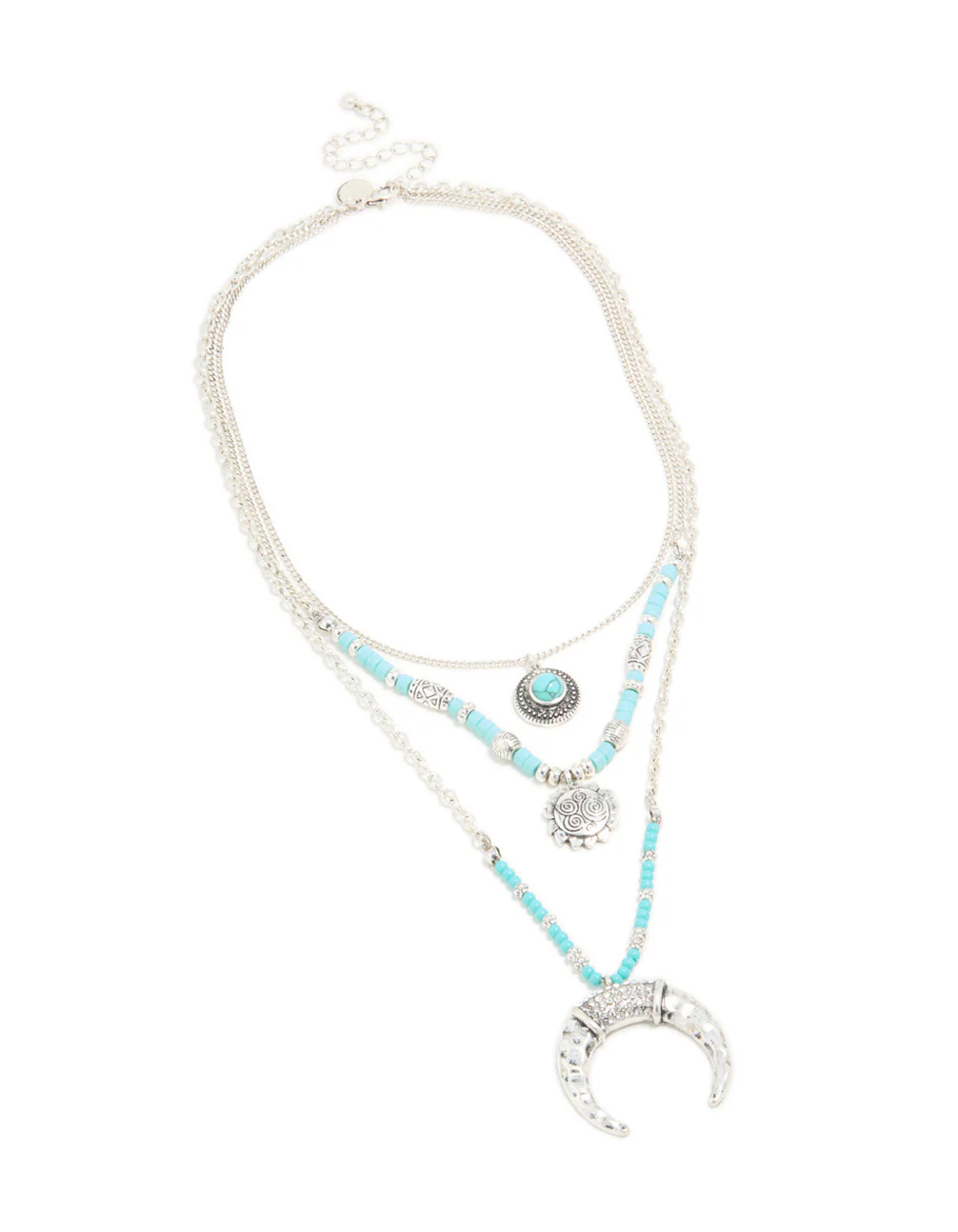 Antique Silver Turquoise Beaded Chain Pendant Layered Necklace - Image 2
