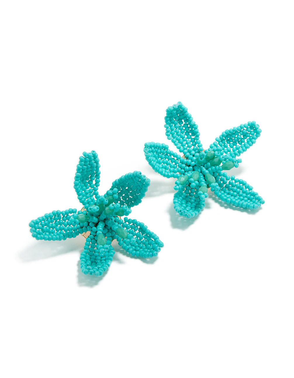 Aqua Beaded Statement Flower Stud Earrings - Image 2