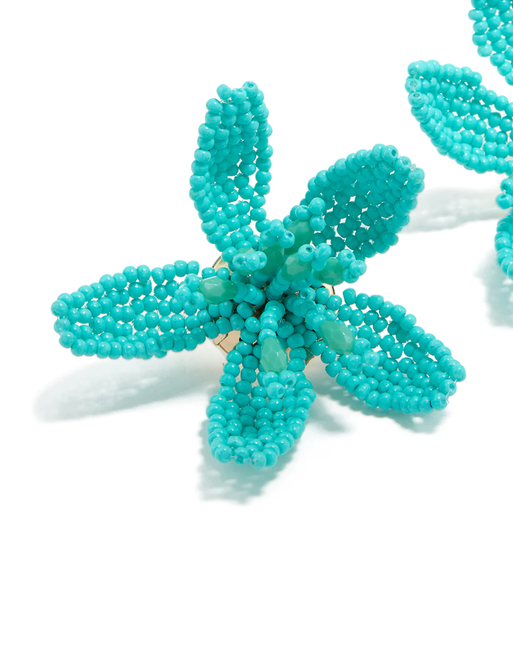 Aqua Beaded Statement Flower Stud Earrings - Image 4