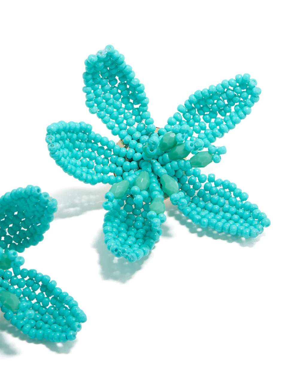 Aqua Beaded Statement Flower Stud Earrings - Image 5