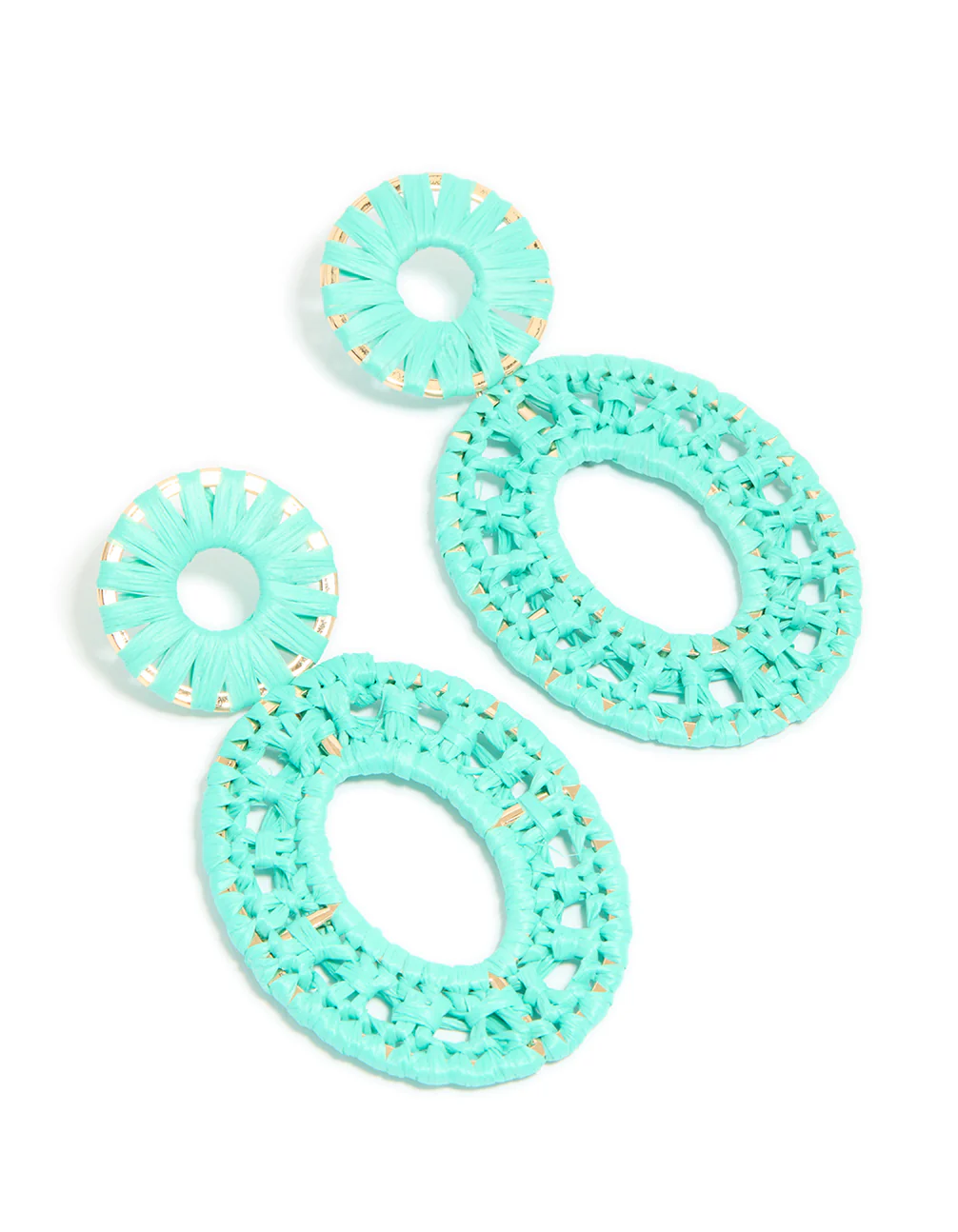 Aqua Blue Paper Patterned Oval Drop Earrings - Image 2