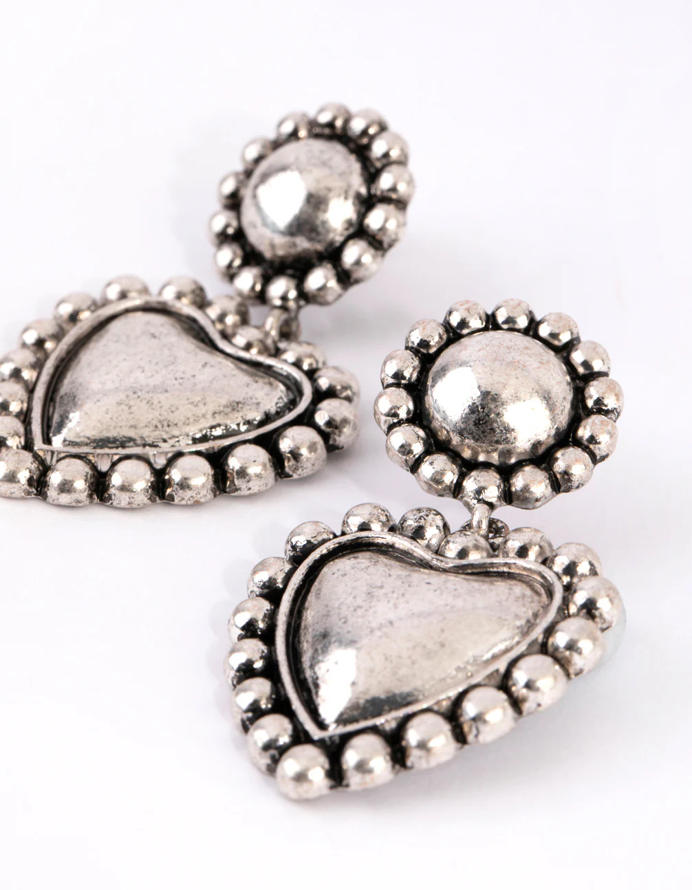 Antique Silver Heart & Sphere Drop Earrings - Image 3