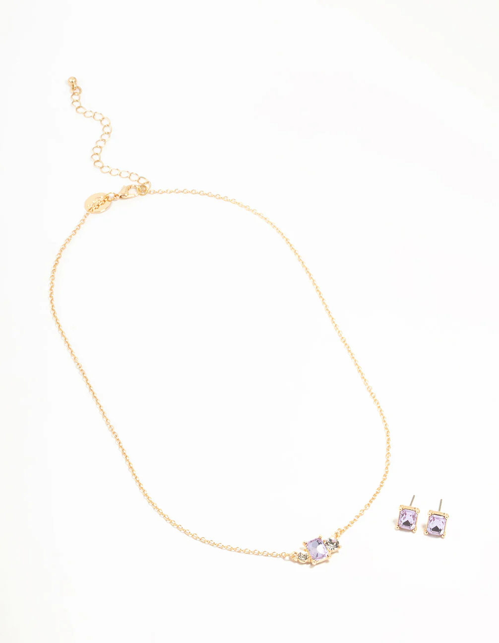 Purple Diamante Necklace & Stud Earrings Set - Image 2