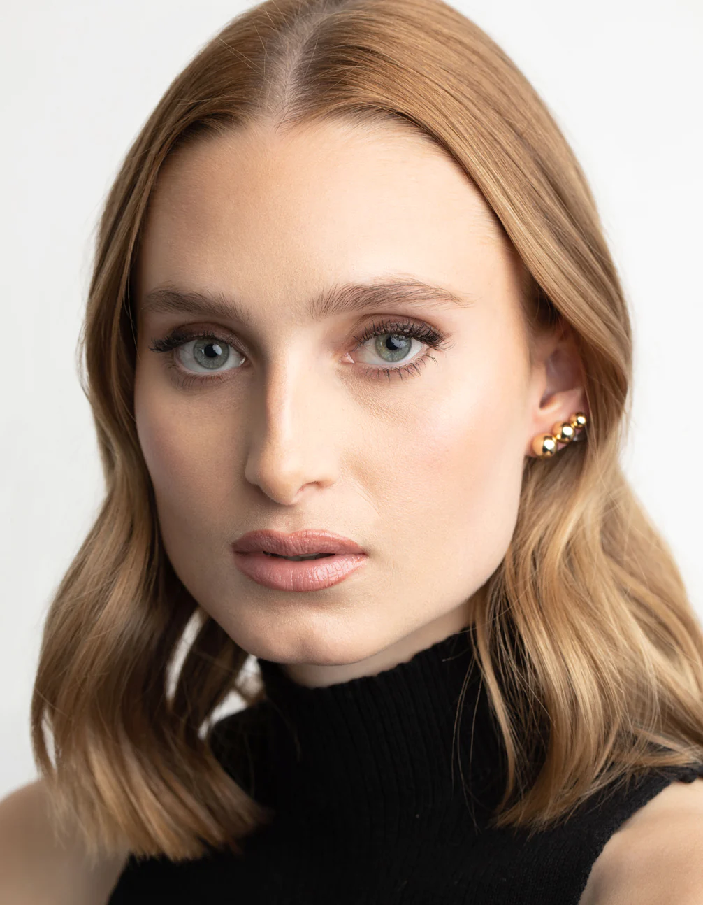 Gold Plated Brass Ascending Ball Stud Earrings - Image 5
