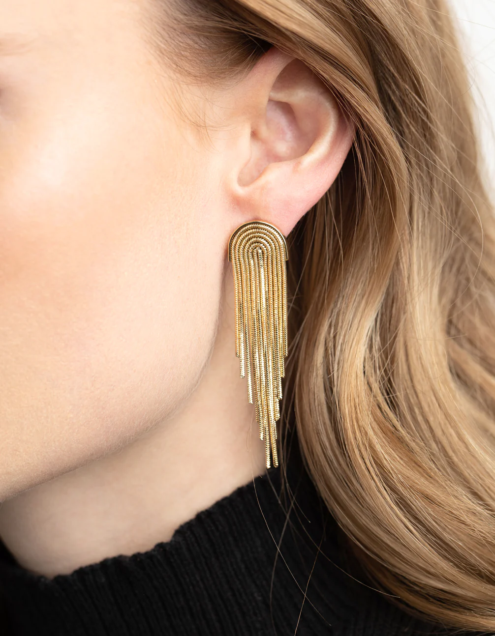 Gold Plated Brass Box Chain Drop Earrings - Image 2