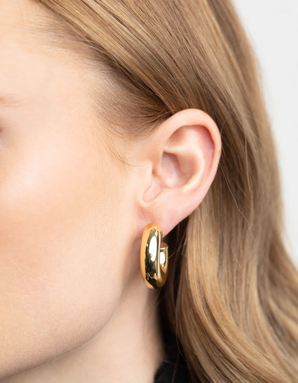 Gold Plated Brass Chubby Hoop Earrings - Image 2