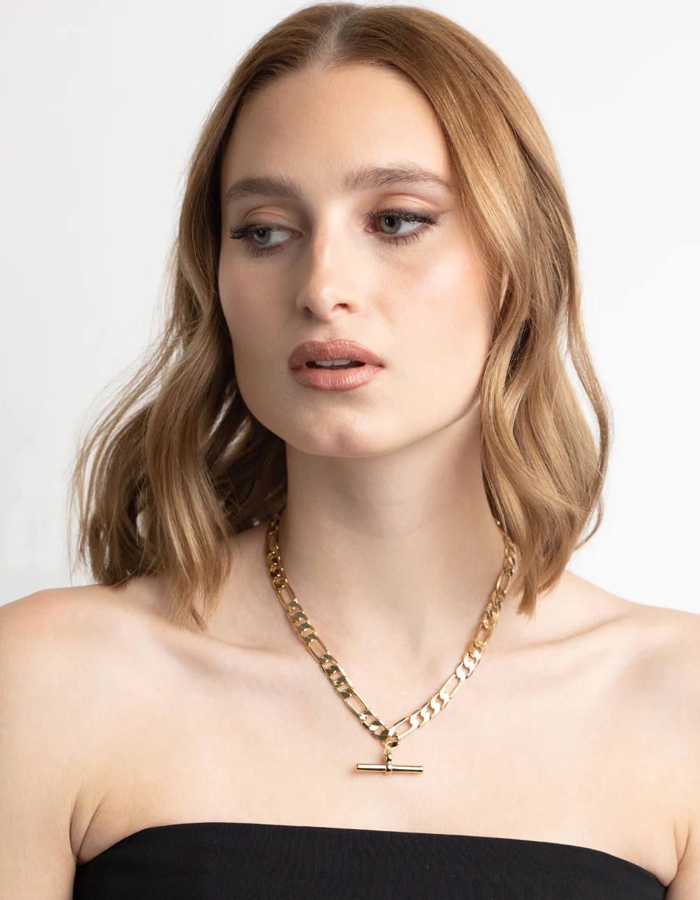 Gold Plated Fob Figaro Chain Necklace - Image 5