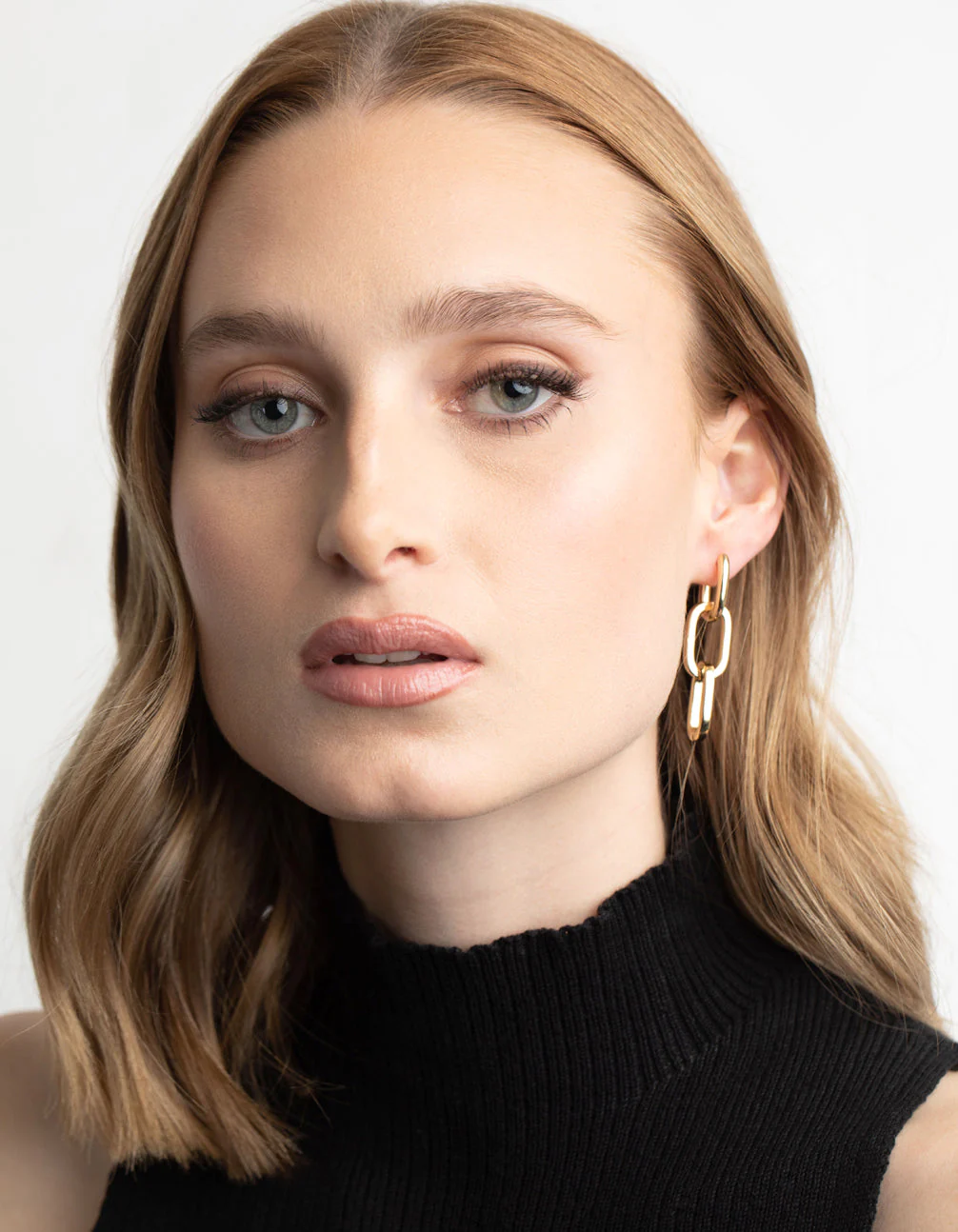 Gold Plated Rectangle Drop Earrings - Image 3