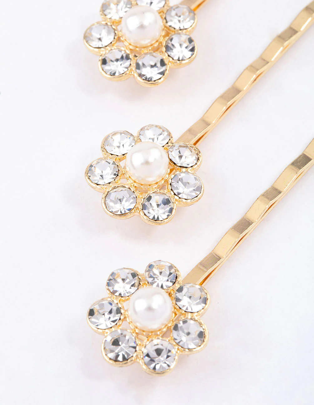 Gold Diamante & Pearl Hair Slides 4-Pack - Image 2