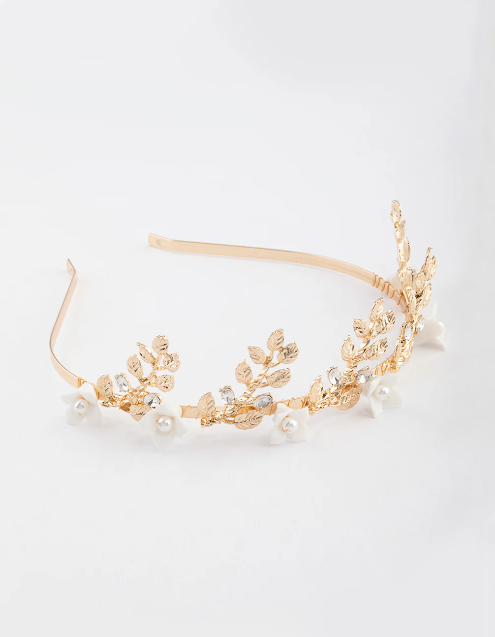 Gold Pearl Flower & Leaf Headband - Image 2