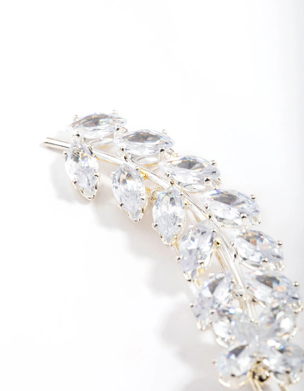 Silver Cubic Zirconia Crystal Leaf Hair Clips - Image 3