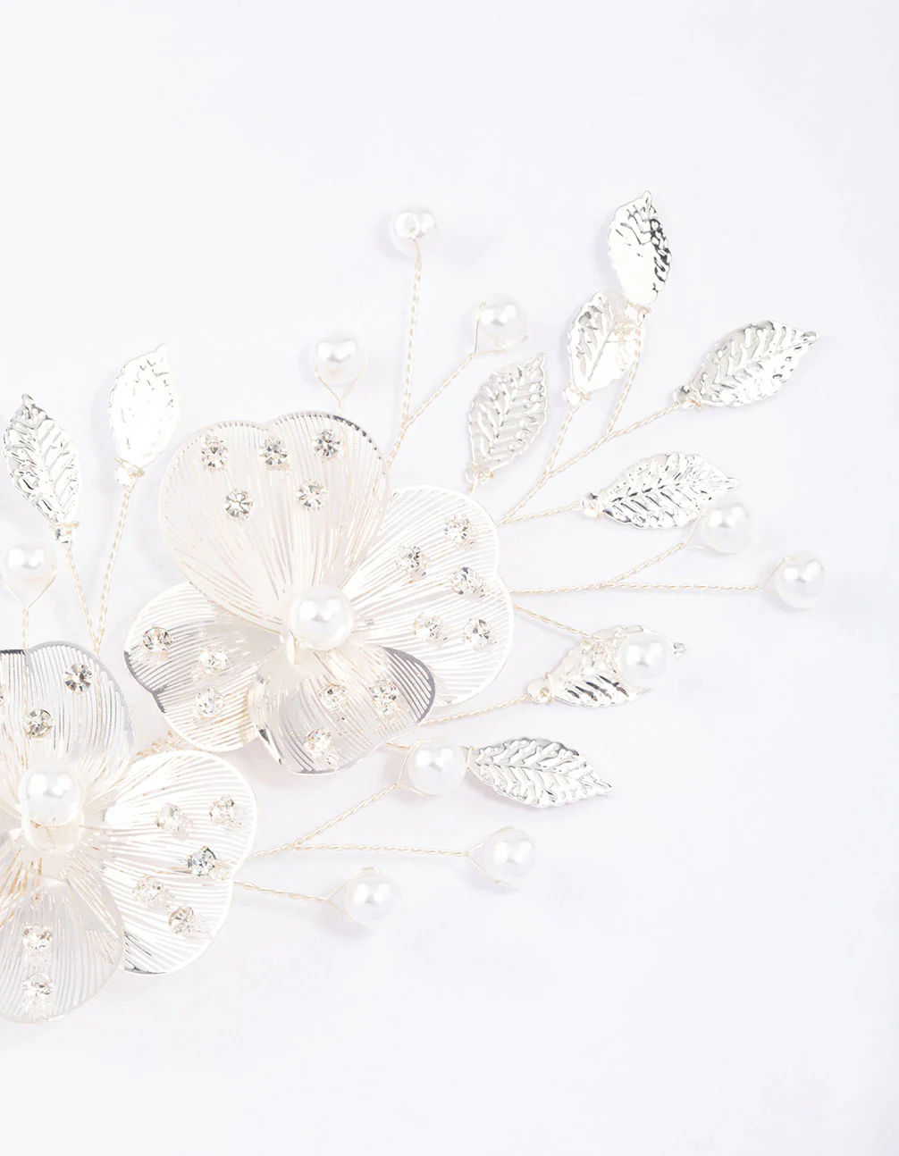 Gold Pearl Etched Flower Hair Clip - Image 2