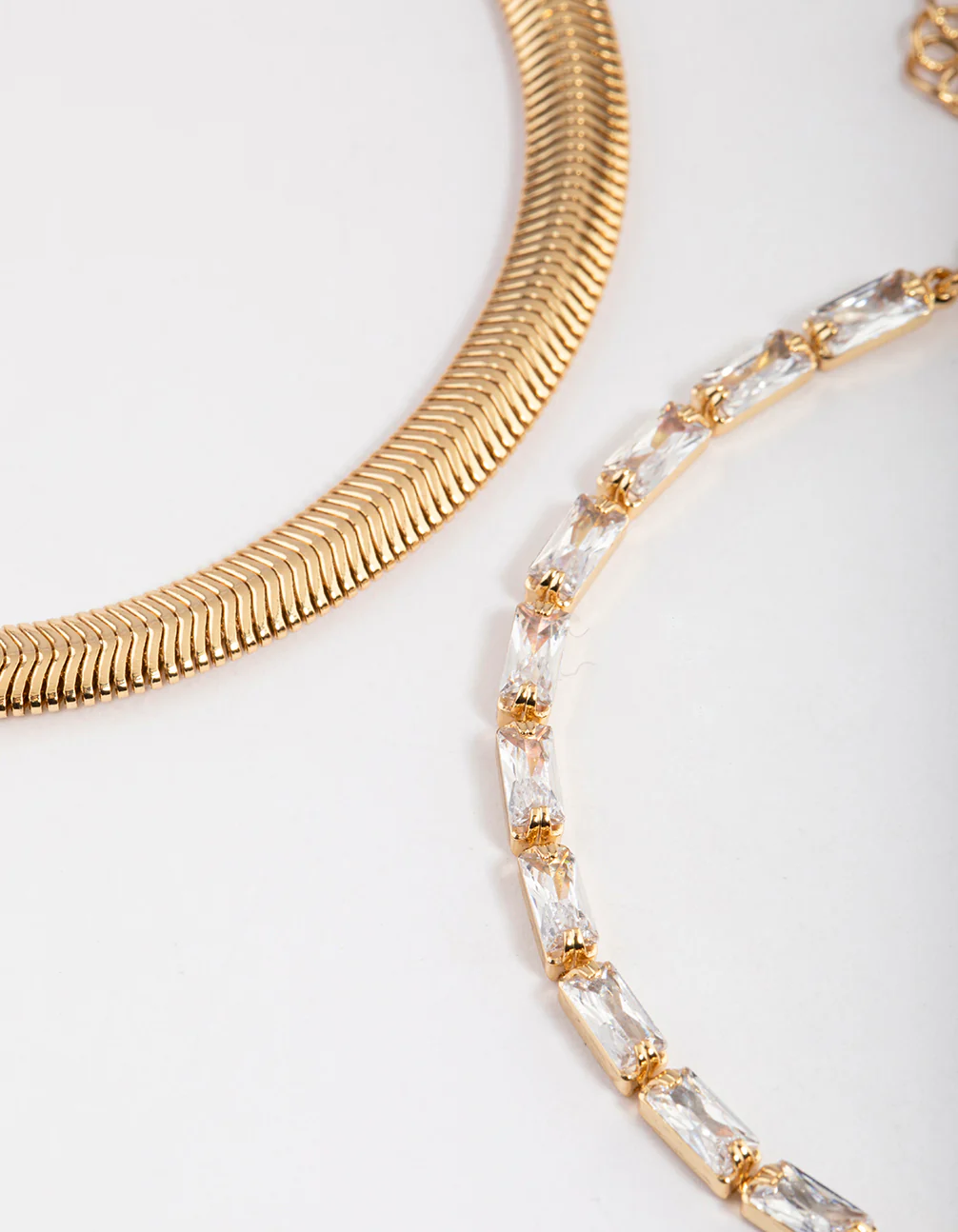 Gold Plated Cubic Zirconia Snake Chain & Baguette Tennis Bracelet Pack - Image 2