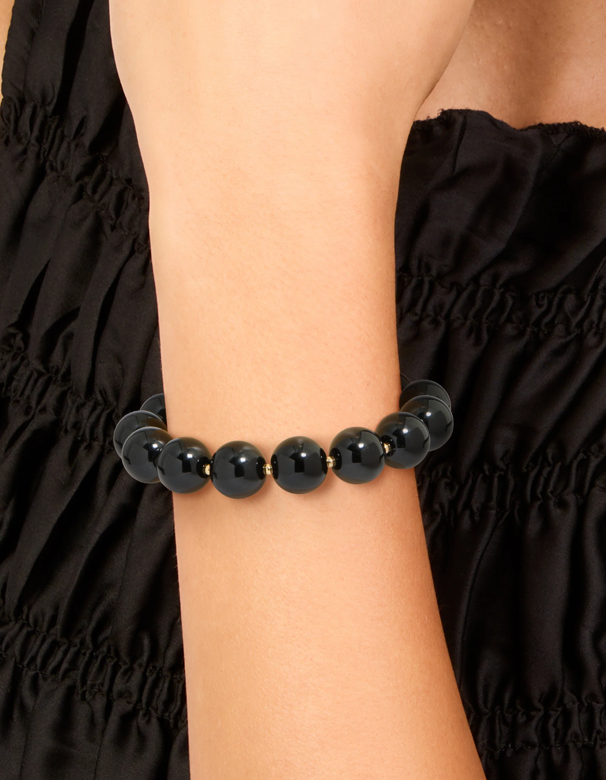 Black Acrylic Beaded Stretch Bracelet - Image 2