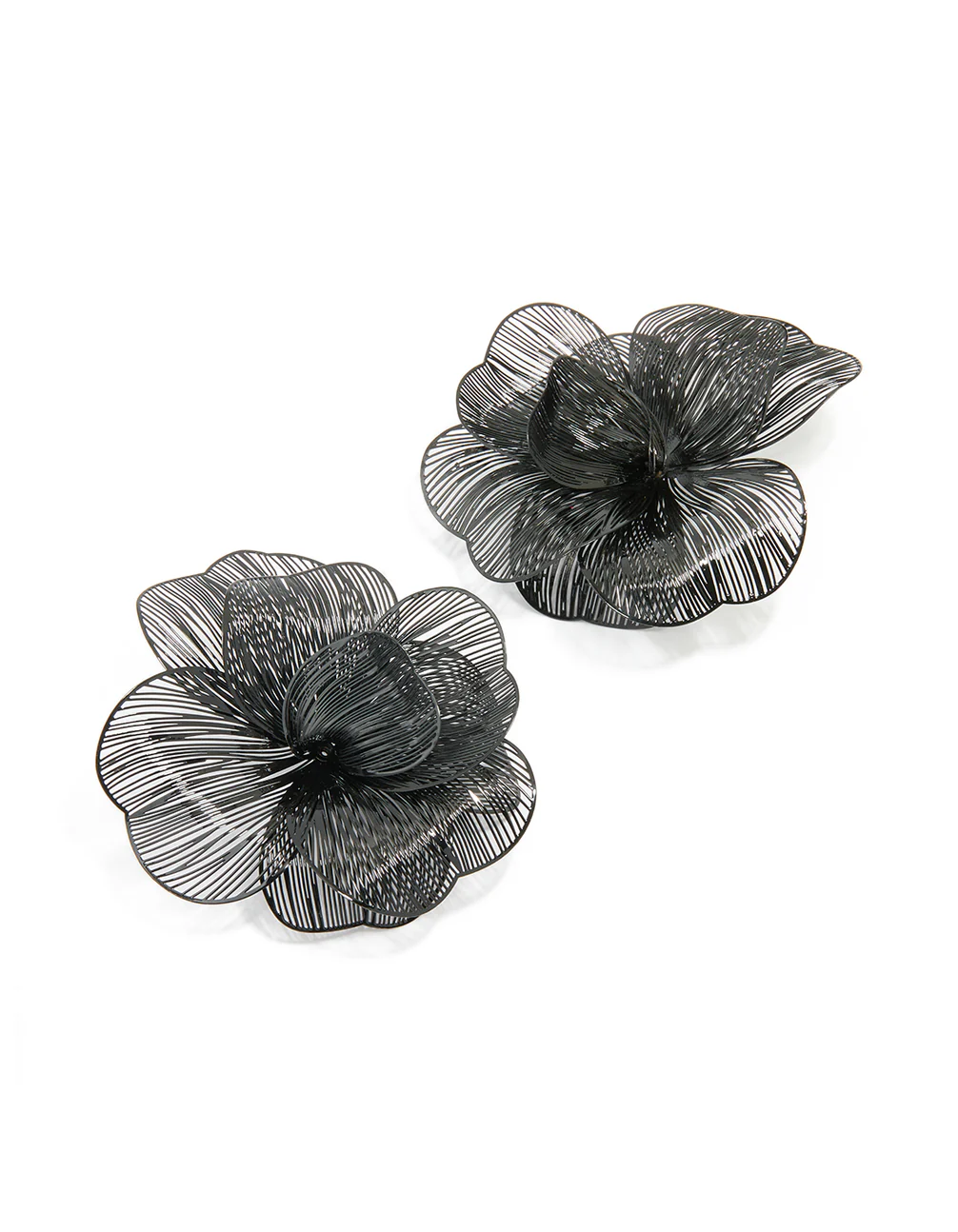 Black Coated Metal Laser Cut Full Flower Earrings