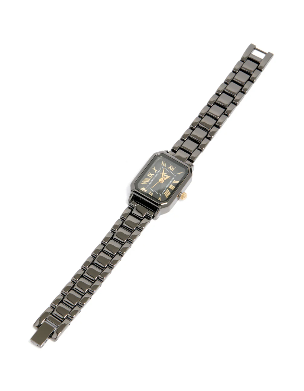 Black Coated Metal Rectangle Roman Numeral Watch - Image 4