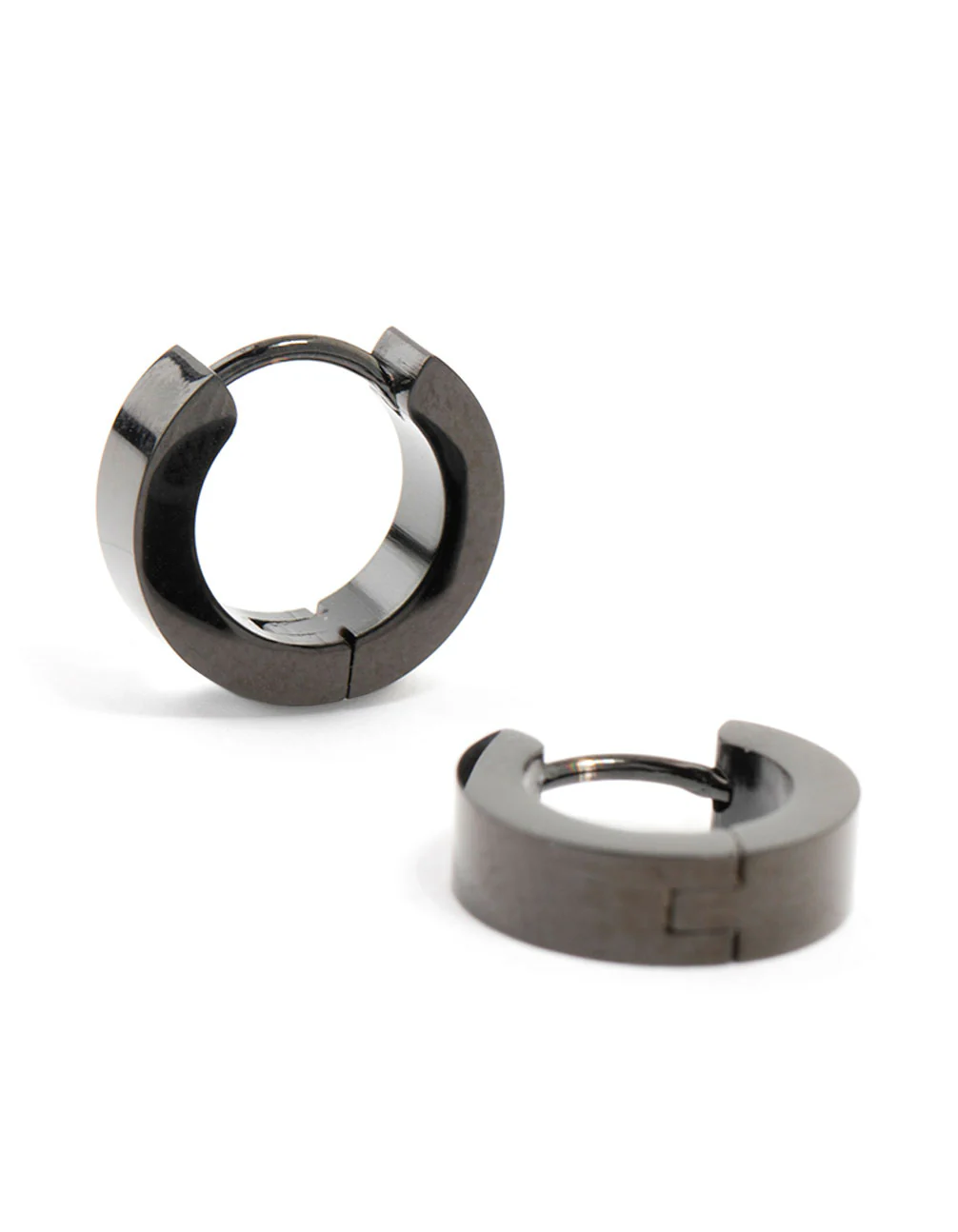 Waterproof Black Coated Stainless Steel Wide Huggie Earrings - Image 2