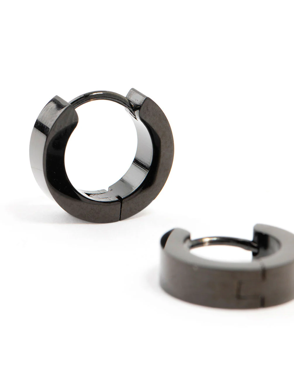 Waterproof Black Coated Stainless Steel Wide Huggie Earrings - Image 4