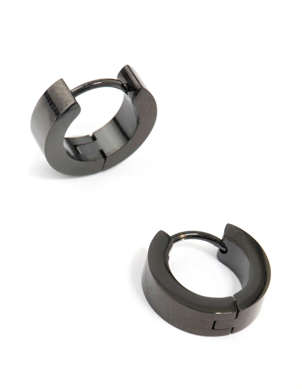 Waterproof Black Coated Stainless Steel Wide Huggie Earrings - Image 5