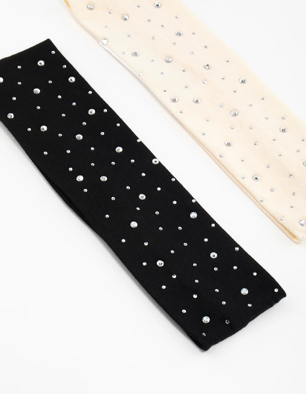Black & Cream Fabric Diamante Stretch Headbands 2-Pack - Image 2