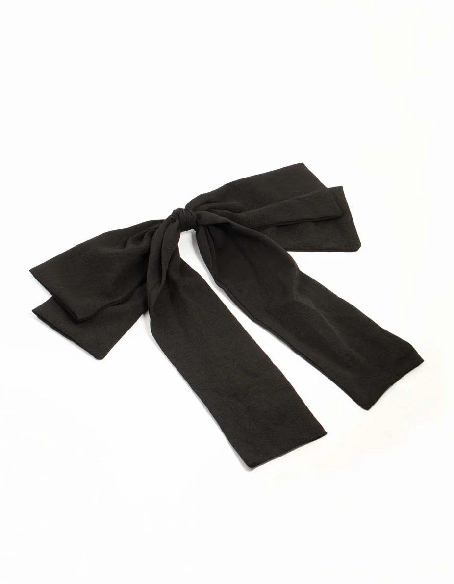 Black Crepe Fabric Bow Clip - Image 2