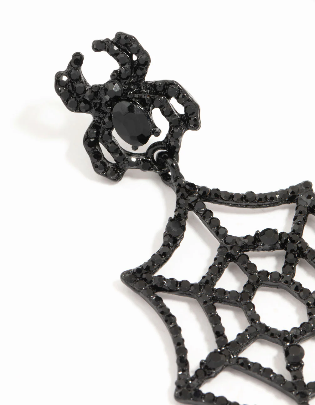 Black Diamante Spiderweb Gold Drop Earrings - Image 2
