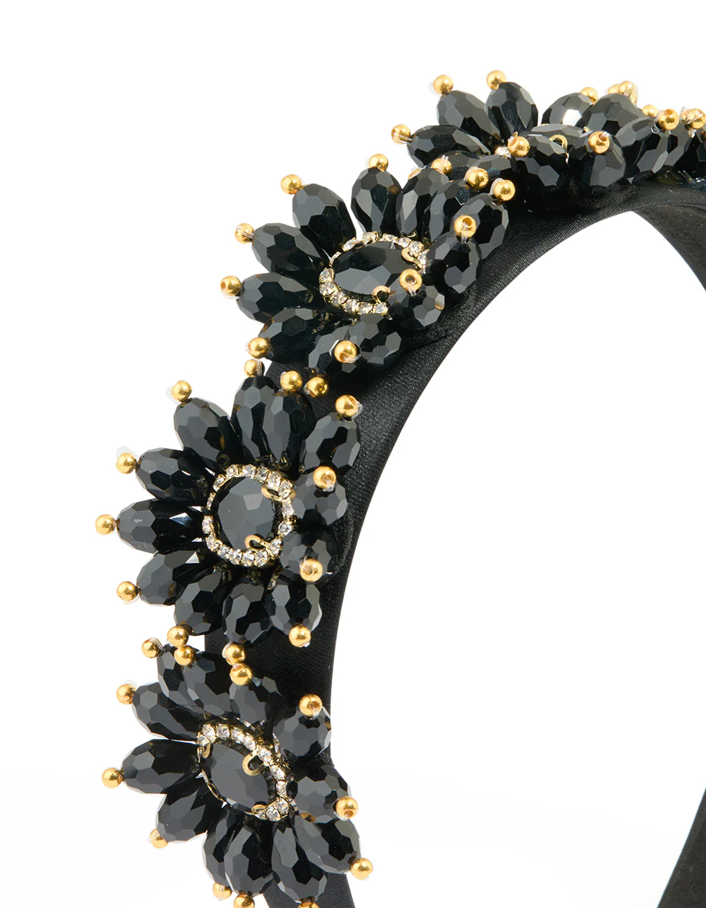 Black Fabric Beaded Floral Headband - Image 2
