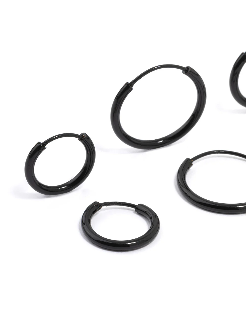 Black Mixed Fine Hoop Earrings 4-Pack - Image 2