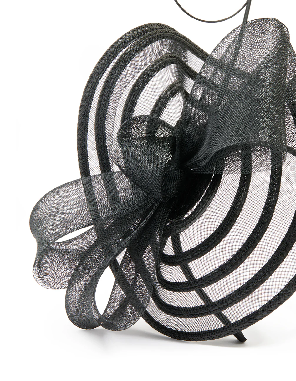 Black Sinamay Fabric Bow & Quill Fascinator - Image 2