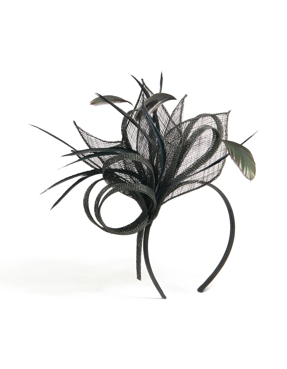 Black Sinamay Fabric Feather Mesh Fascinator
