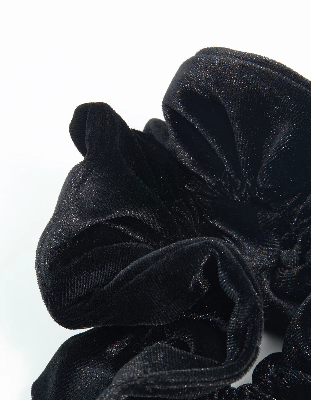 Black Velvet Fabric Large Ruffled Scrunchie - Image 3