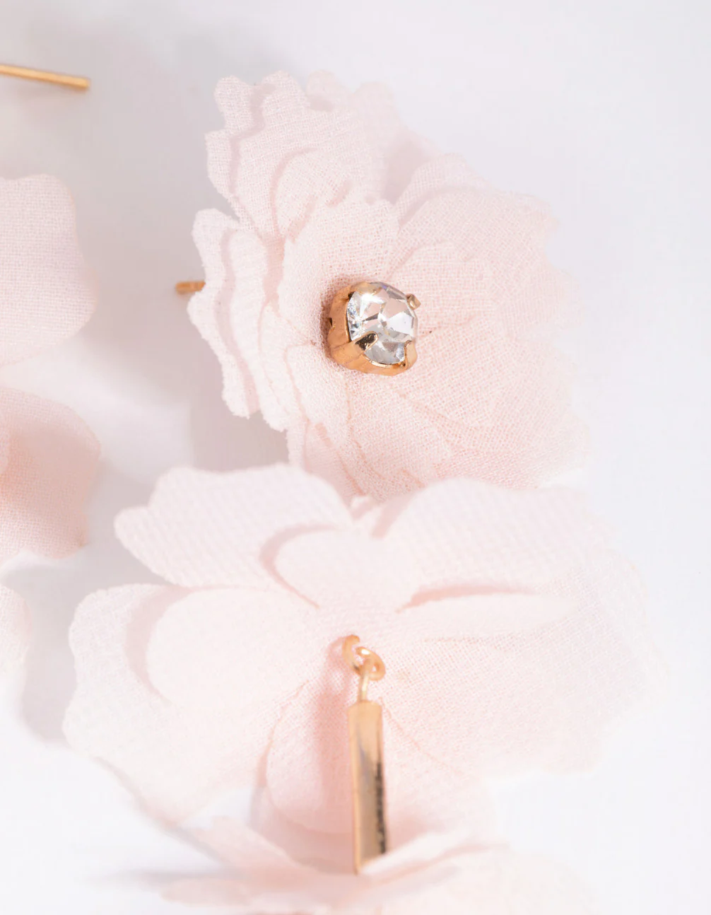 Gold Fabric Flower Chain Earrings - Image 2