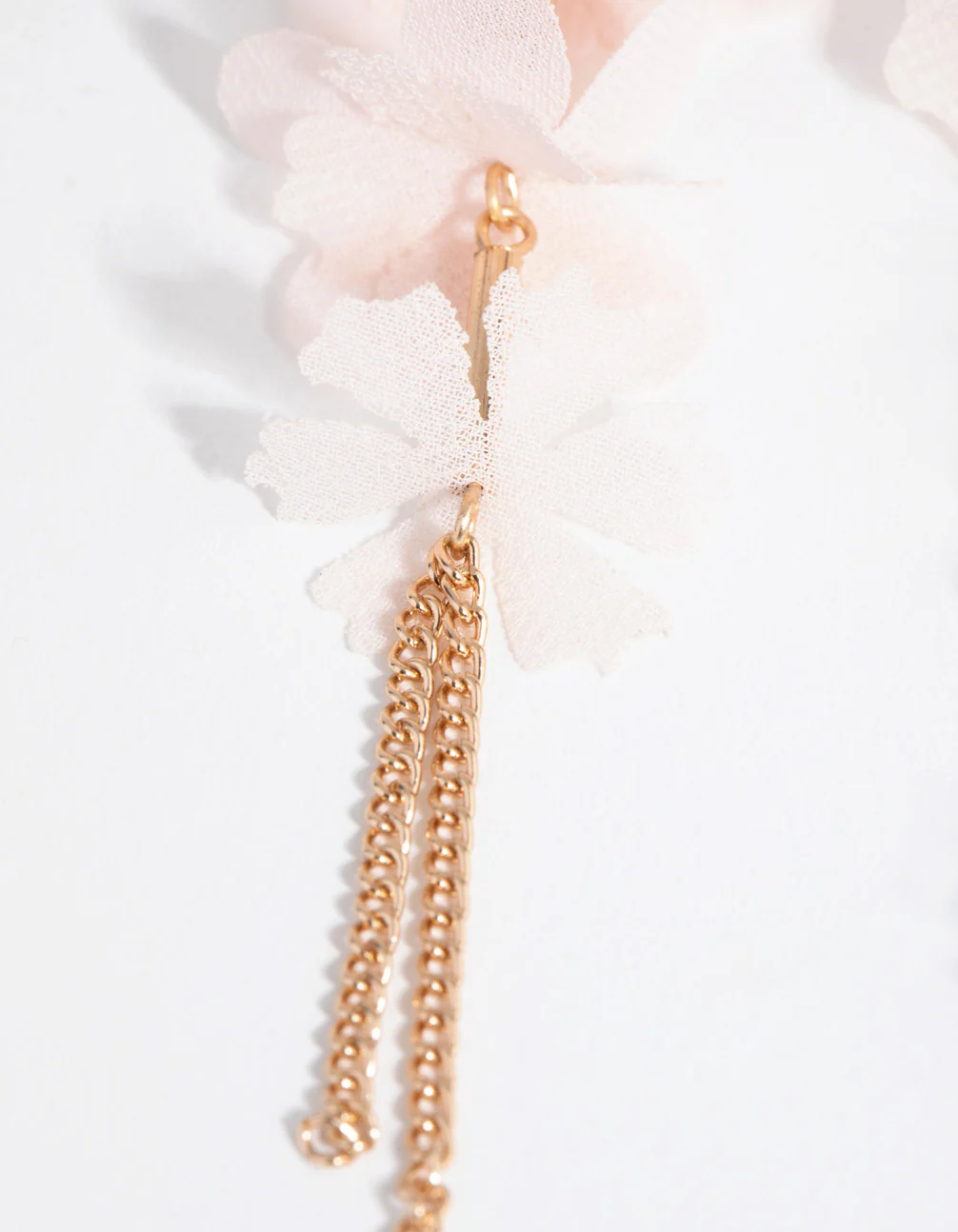 Gold Fabric Flower Chain Earrings - Image 3
