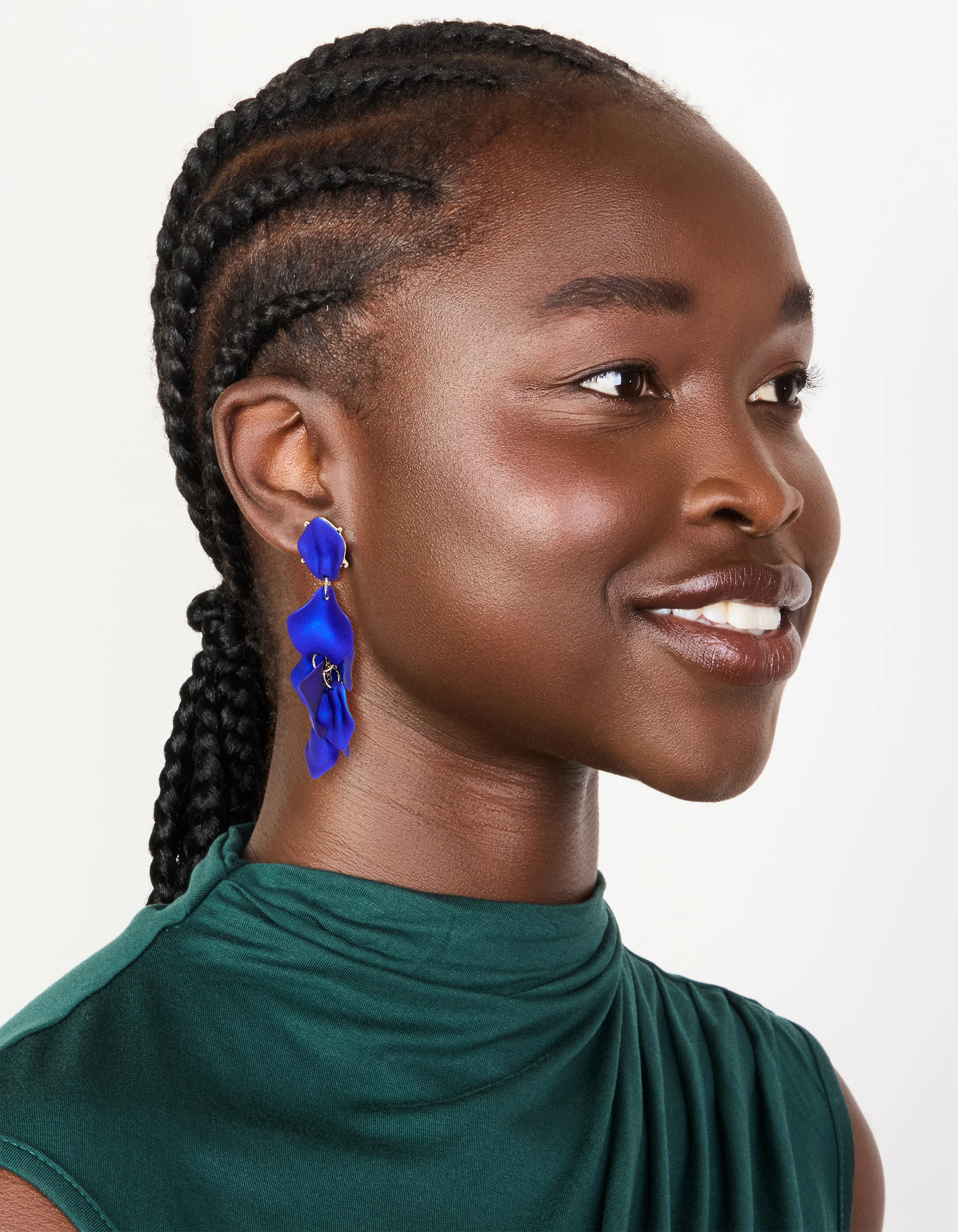 Blue Coated Petal Drop Earrings - Image 3