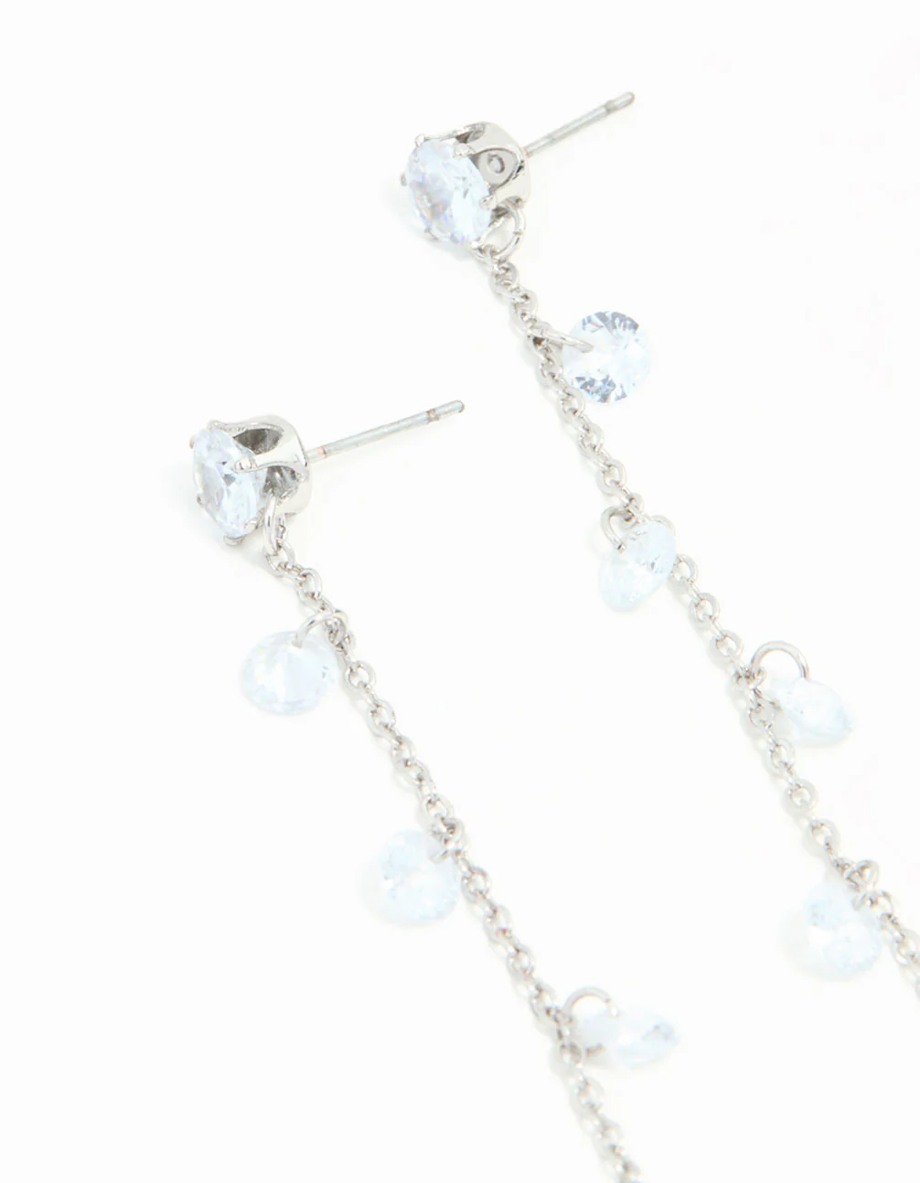 Silver Blue Cubic Zirconia Drop Earrings - Image 2
