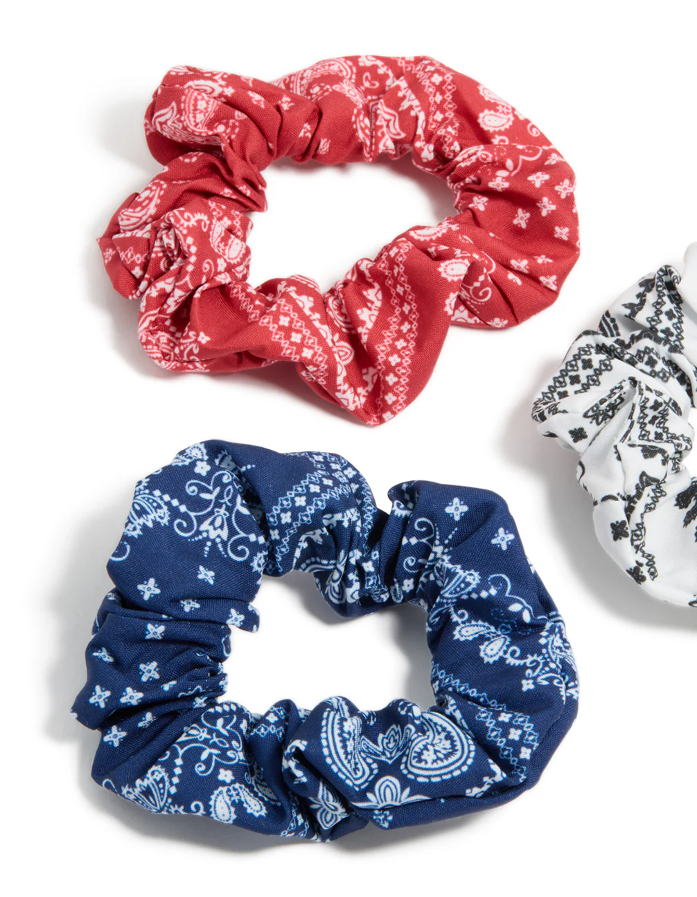 Blue Red & White Paisley Print Fabric Scrunchies 3-Pack - Image 2