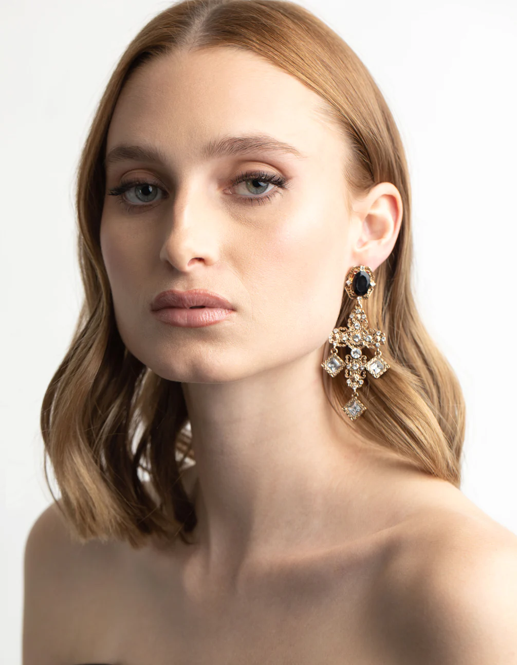 Antique Gold & Black Statement Drop Earrings - Image 4